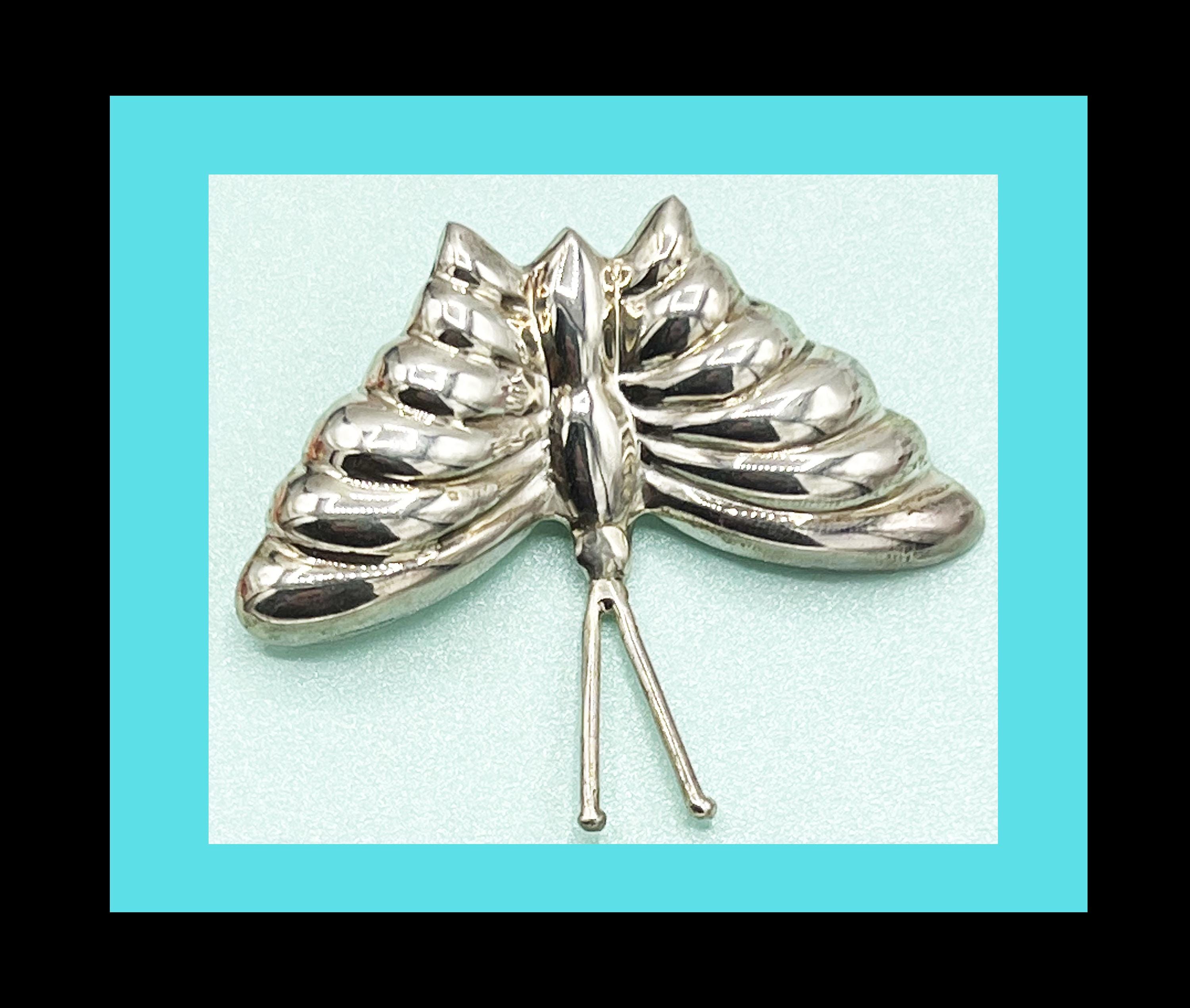 Taxco Mexican Vintage Butterfly Brooch - Sterling Silver - Signed