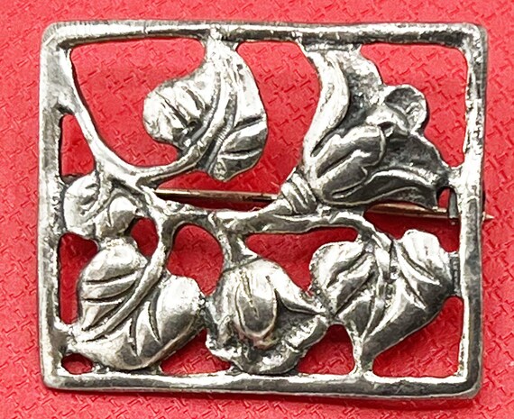 Sterling Silver Trumpet Flower Rectangular Framed… - image 3
