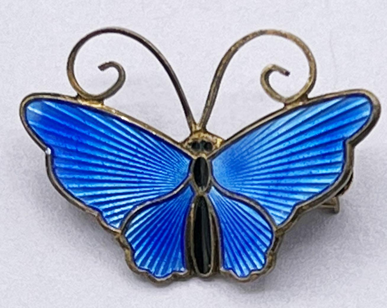Vintage David-andersen Blue Enamel Butterfly Brooch Sterling