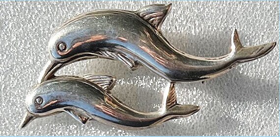 Double Dolphin Brooch. Sterling Silver. Signed "b… - image 7