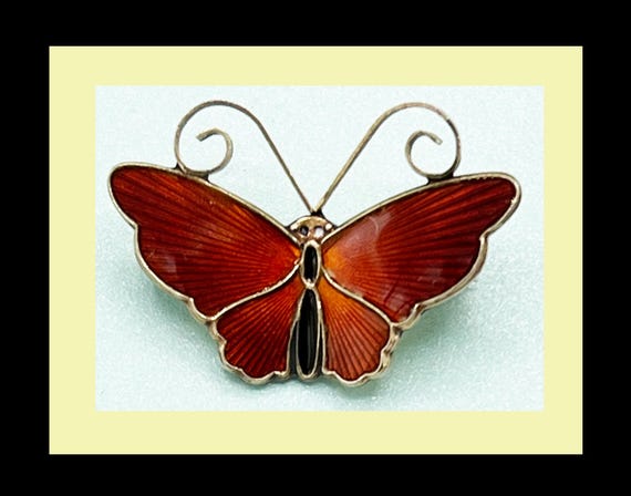 Vintage David-Andersen Red Enamel Butterfly Brooc… - image 1