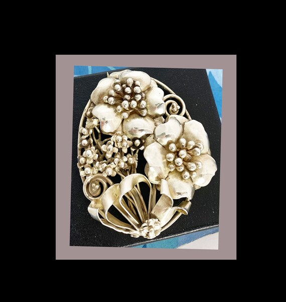 Hobe Large Floral Brooch Sterling Silver Signed Vi
