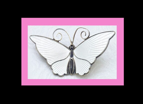 David-Andersen White Enamel Butterfly Brooch Sign… - image 1