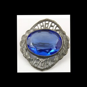 Brooch  Blue Glass Filigree Sterling Silver  Vintage