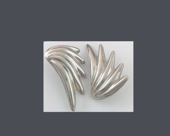 Earrings Taxco Mexico Solid Sterling Silver Wings… - image 8
