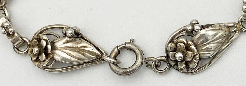 Hobe Sterling Floral Panel Link Bracelet Vintage Signed