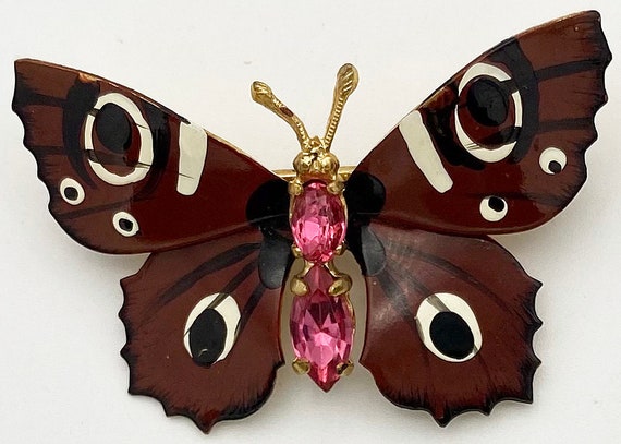 Butterfly Brooch Czech Enameling & Rhinestones. V… - image 8