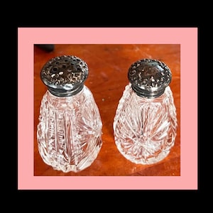 Pair Pressed Glass Antique Salt & Pepper Shakers.
