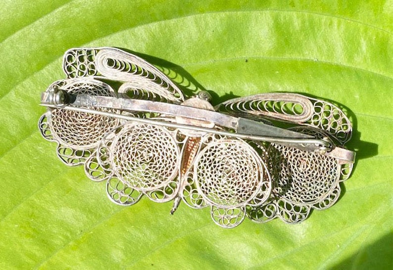 Spun Silver Dragonfly Brooch: Vintage Cannetille Insect Pin - Etsy