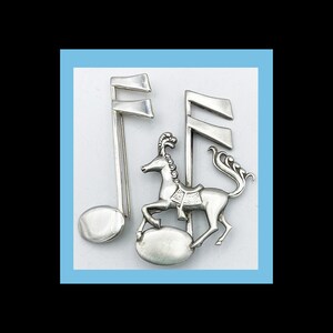 Musical Carousel Horse Brooch -  Vintage Sterling Silver with extra Note - LANG SILVER