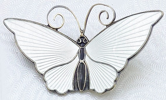 David-Andersen White Enamel Butterfly Brooch Sign… - image 5