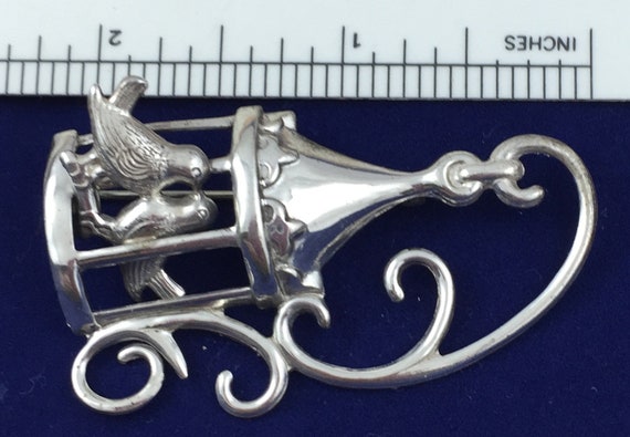 Vintage Lang Love Birds Brooch: 3D Birdcage Pin -… - image 4