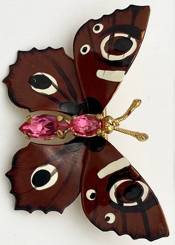Butterfly Brooch Czech Enameling & Rhinestones. V… - image 9