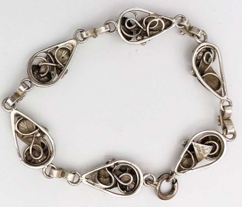 Hobe Sterling Floral Panel Link Bracelet Vintage Signed