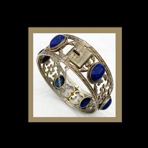 Peruzzi  Cuff Bracelet Lapis Lazuli and Sterling Silver.  Vintage Florence Italy