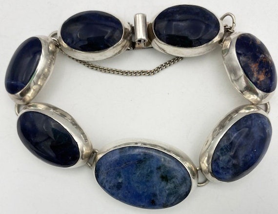 Blue Lapis Modernist Bracelet Signed Mexico - 7 l… - image 8