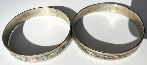 Two Silver and Abalone shell matching Bangle Brac… - image 6