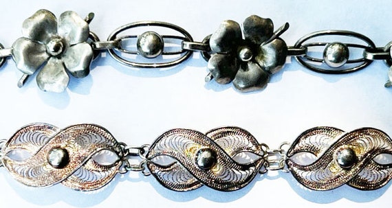 Two (2) Bracelets, Link, Sterling Silver. Vintage… - image 3
