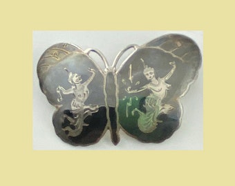 Siam Sterling Silver Butterfly Brooch Vintage