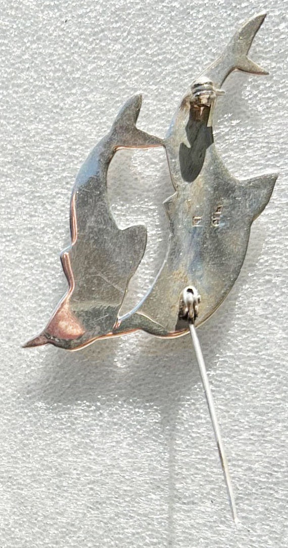 Double Dolphin Brooch. Sterling Silver. Signed "b… - image 5