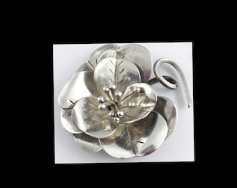 HOBE Sterling Flower Brooch Signed Vintage Sterling Silver