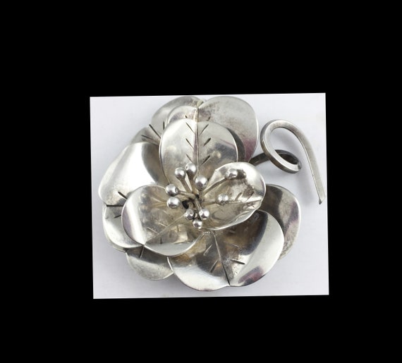 HOBE Sterling Flower Brooch Signed Vintage Sterling Silver Etsy Canada