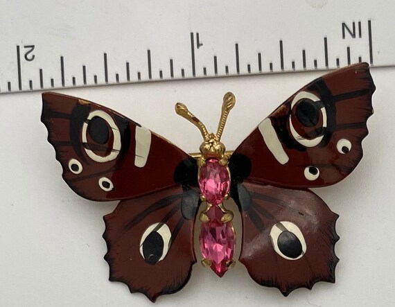 Butterfly Brooch Czech Enameling & Rhinestones. V… - image 3