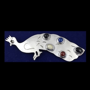PEACOCK Sterling Silver Brooch set with  Sem-Precious  Gemstones.  Signed Mexico