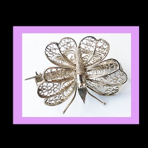 Butterfly Brooch Silver Filigree Wings Vintage