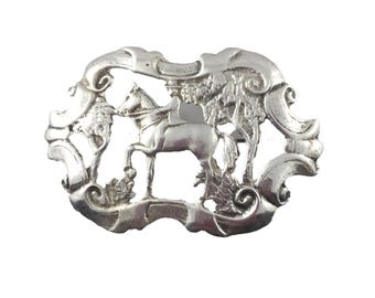 Vintage Equestrian Sterling Silver  Brooch - Horse & Rider