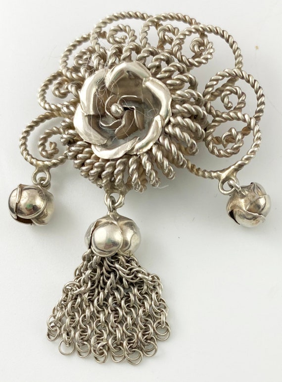 HOBE 1940"S Sterling Silver Brooch Flower and Jin… - image 2