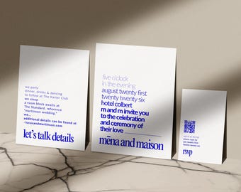 MENA Cobalt Wedding Invitation Template, Modern Canva Suite (Digital Download)