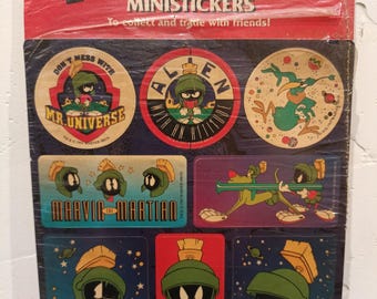 Vintage 1990s Sticker Pack – Looney Tunes Marvin the Martian – Warner Bros Cartoon Collectibles – Sealed Minis”