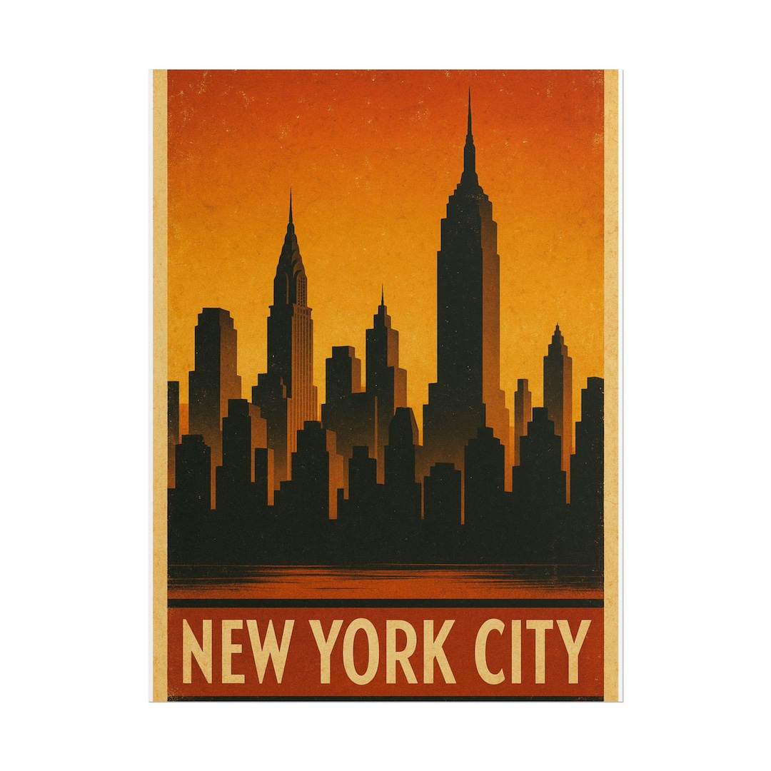 Vintage NYC Skyline Poster: Retro New York City Wall Art - Etsy