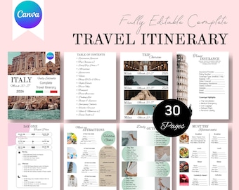 Editable Travel Itinerary Template Canva Travel Guide Honeymoon Planner