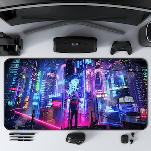 Cyberpunk City Mouse Pad | Futuristic City Gaming Desk Mat | Gamer Gift #6