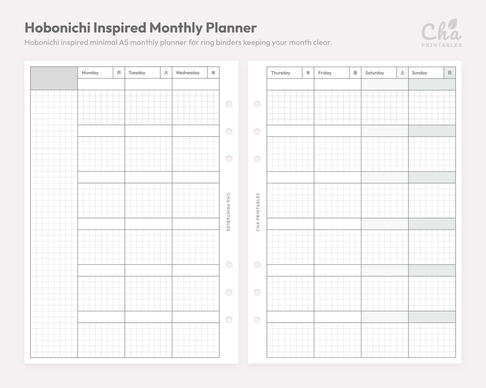Monthly Planner Inserts A5 Printable - Undated Ring Binder Refill Pages ...