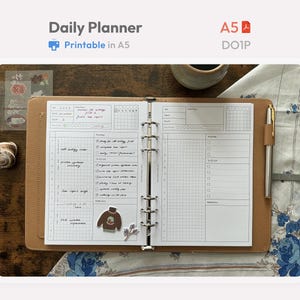 Tägliche Planer Einlagen A5 Printable - Undatierte Ringbuch Nachfüllseiten - Minimaler PDF DO1P Planer - Hobonichi Style Clean Template