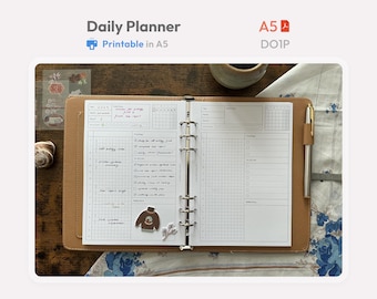 Daily Planner Inserts A5 Size Printable -  Undated Ring Binder Refill Pages - Minimal PDF DO1P Planner - Hobonichi Style Clean Template