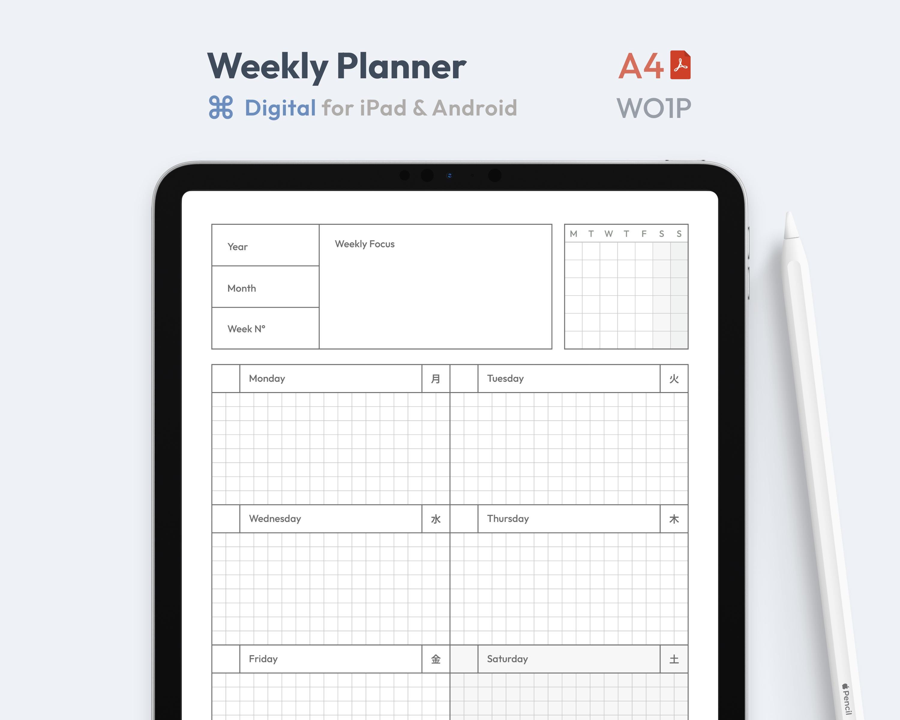 Weekly A4 Printable PDF - Digital Planner for iPad & Android - ADHD ...