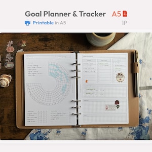 Goal Planner Bundle - Goal Tracker A5 Size Printable PDF - Productivity Planning Binder Insert