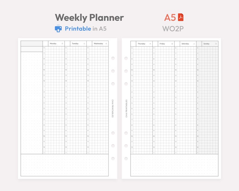 Weekly Planner Inserts A5 Size Printable - Undated Ring Binder Refill ...