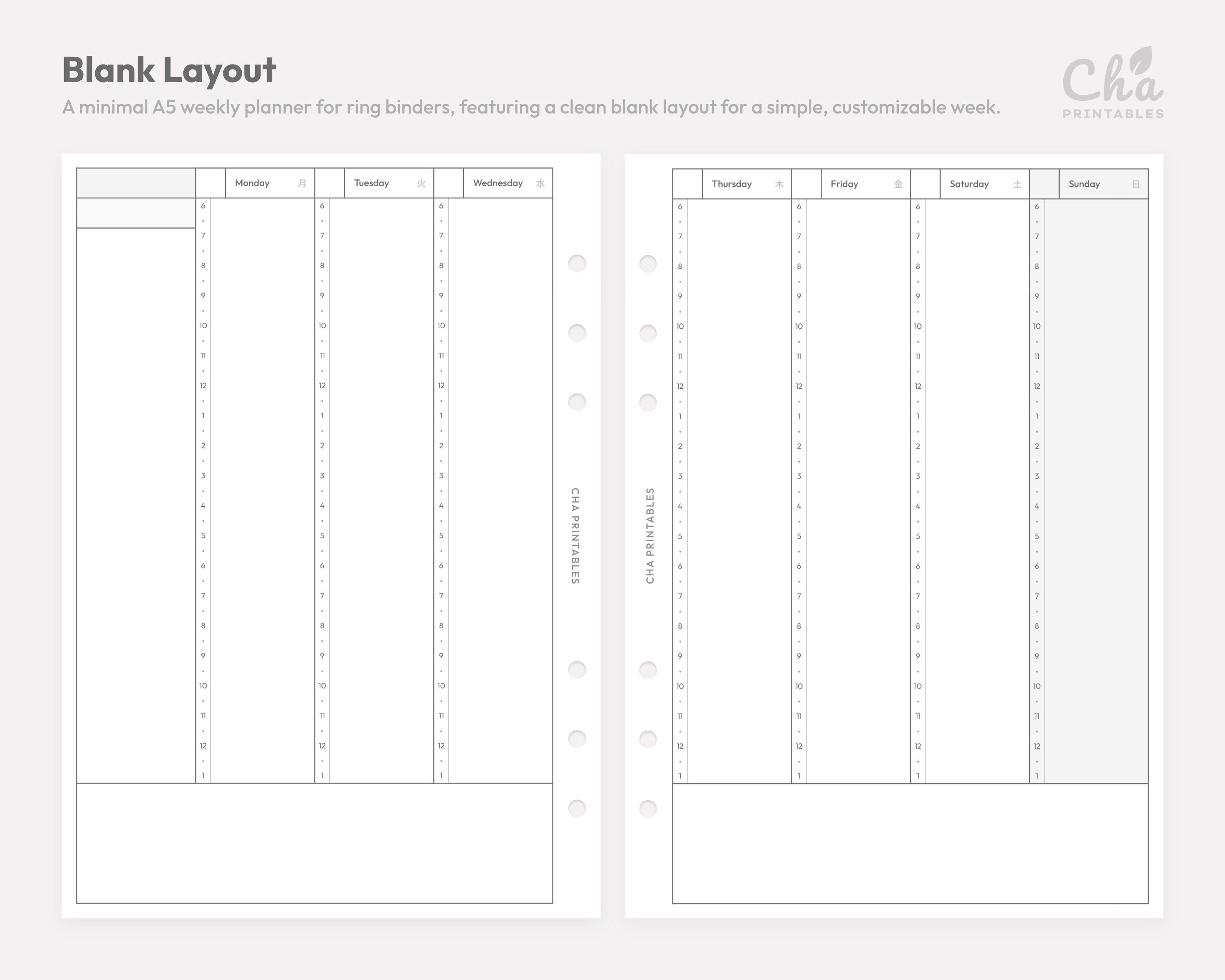 Weekly Planner Inserts A5 Size Printable - Undated Ring Binder Refill ...
