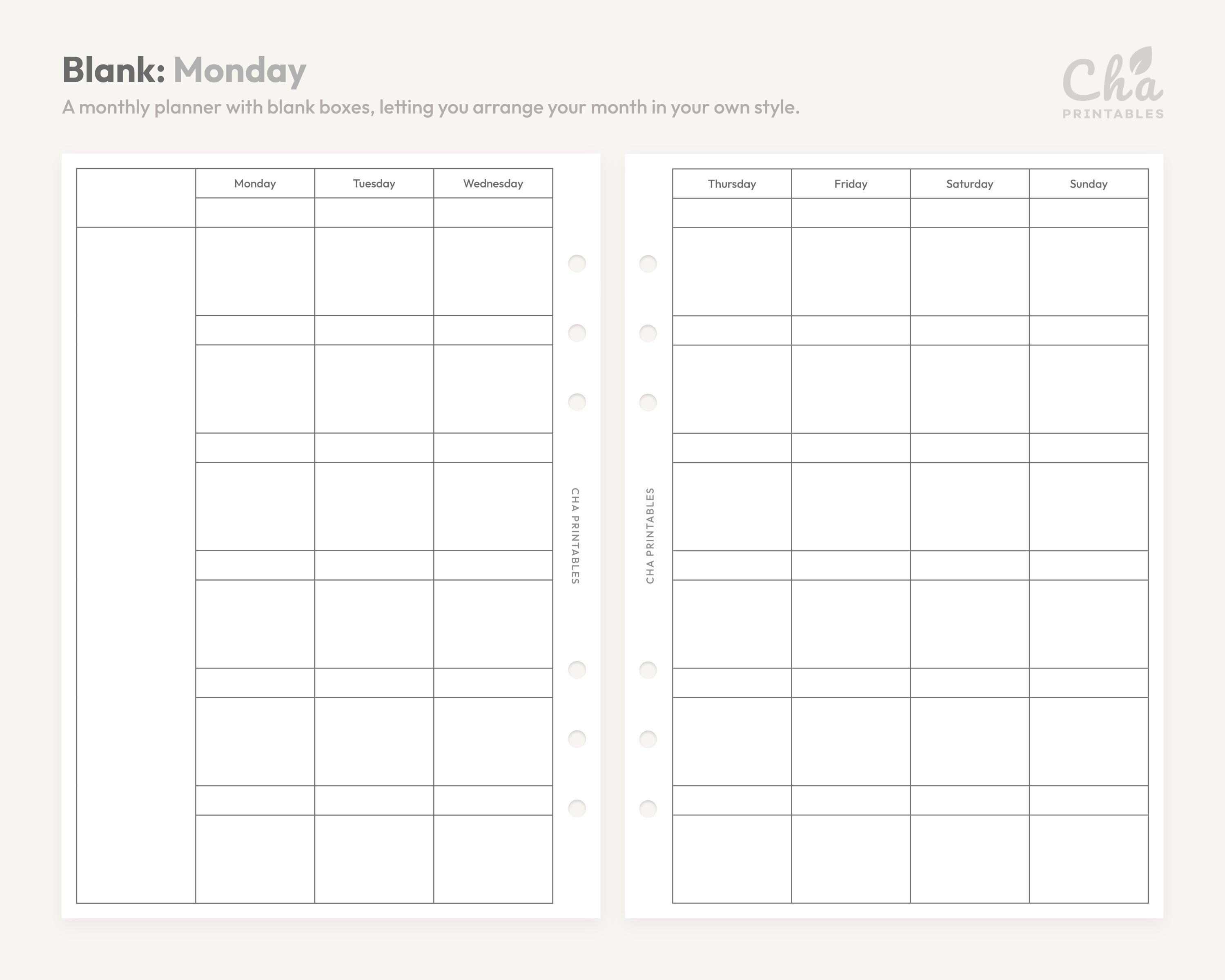 Monthly Planner Inserts A6 Printable - Undated Ring Binder Refill Pages ...