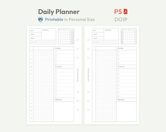 Daily Planner Inserts Personal Size Printable -  Undated Ring Binder Refill Pages - Minimal PDF DO1P Planner - Hobonichi Clean Template
