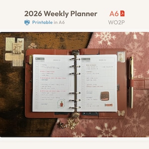 Planificador semanal imprimible A6 2026 – Diseño horizontal tipo hobo – Inserto de carpeta con vista previa de la próxima semana