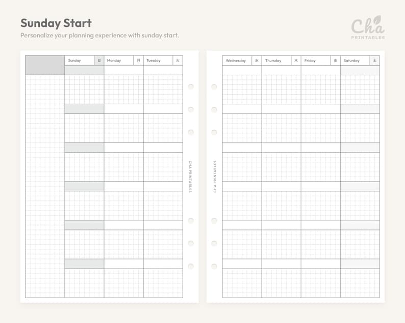 Monthly Planner Inserts A6 Printable - Undated Ring Binder Refill Pages
