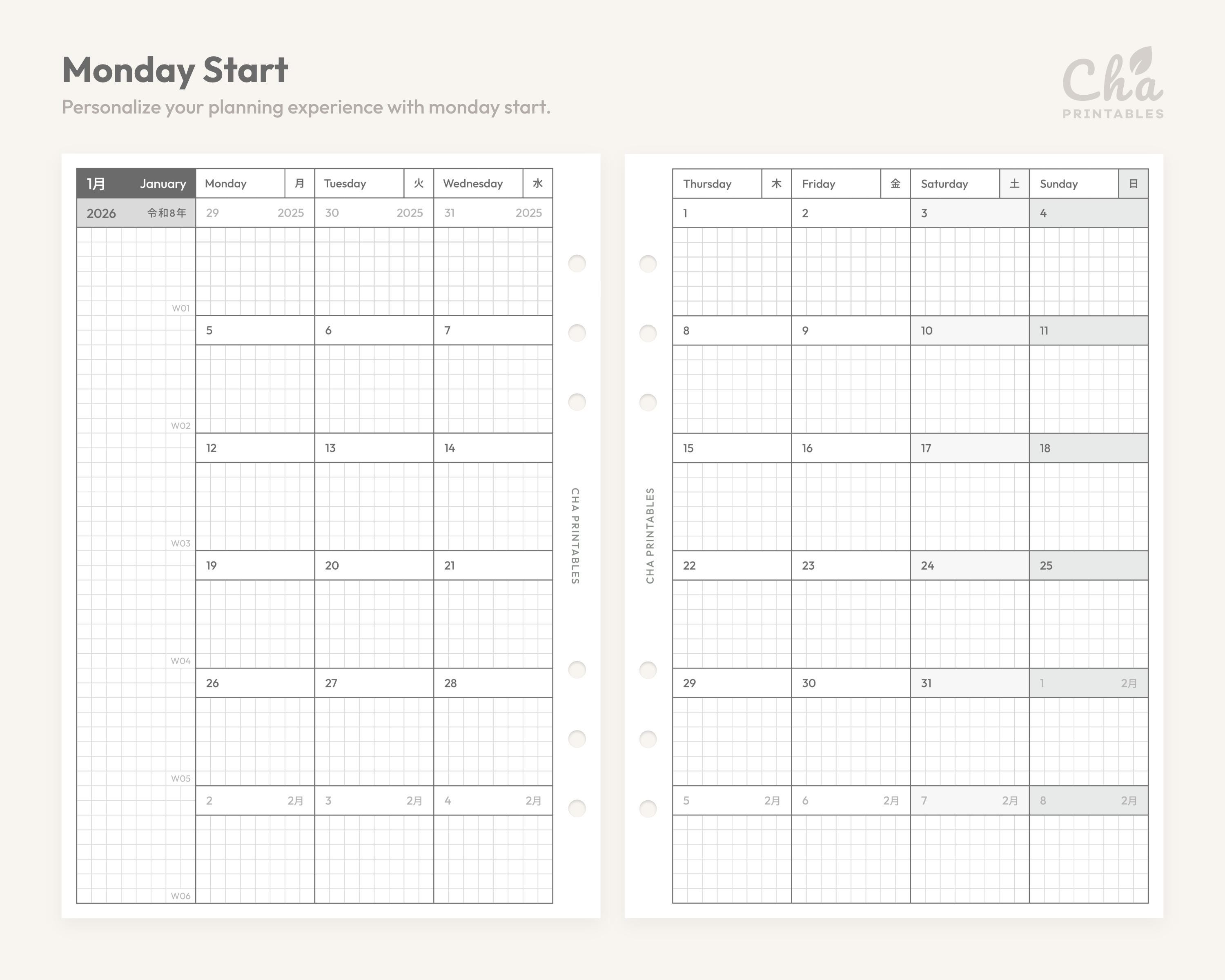 2026 Monthly Planner Inserts A6 Size Printable - Dated Ring Binder ...
