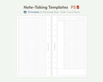 Note-Taking Inserts Personal Size Printable - Grid Lined Dotted Cornell Ring Binder Refill Pages for Journals & Ideas - Minimal Note Sheets