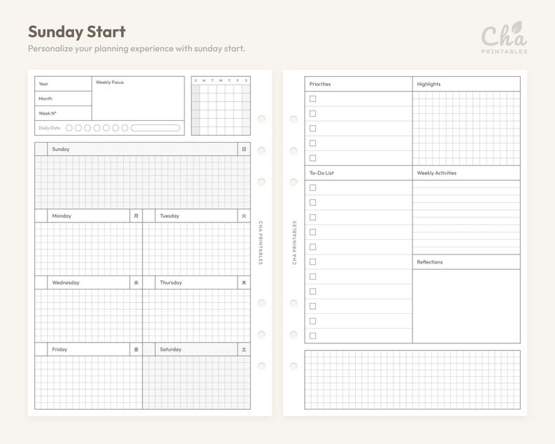 Weekly Planner Inserts A6 Size Printable - Undated Ring Binder Refill ...